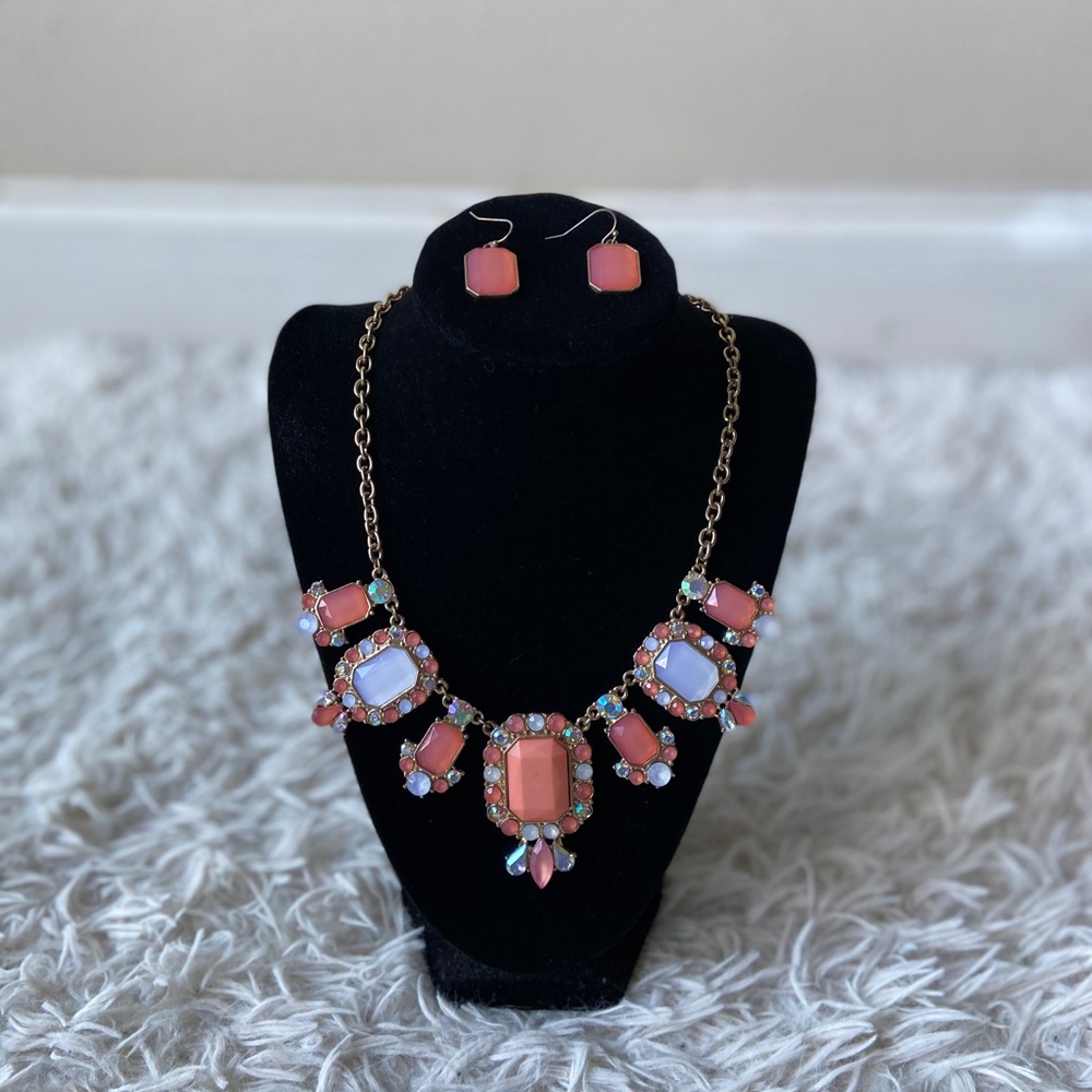 Pink and White Necklace and Earrings
